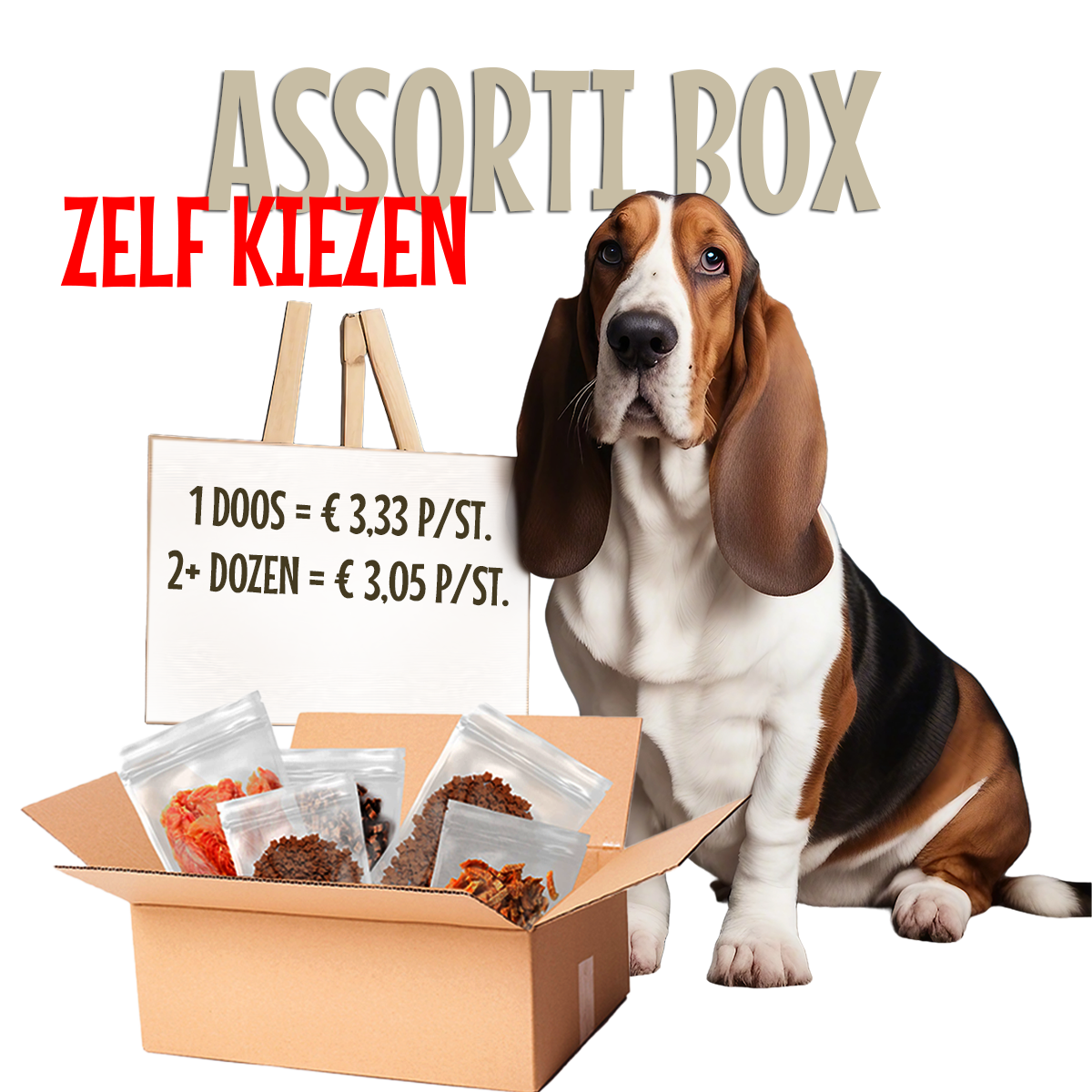 Assorti Box Hondensnacks zelf samenstellen, à € 3,33 p/zakje